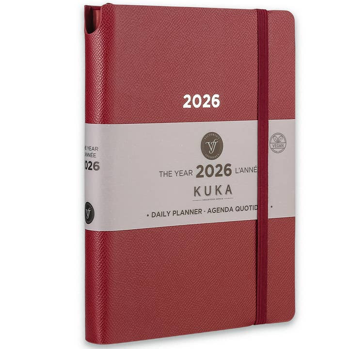 2026 KUKA Dagelijkse Planner – Bordeauxrood met Pennenlus & Elastiek voor wholesale door Victoria's Journals