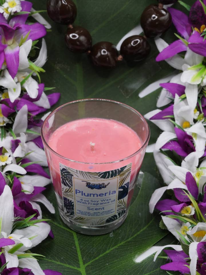 Pot en verre à mèche de coton Plumeria Soja 4Oz pour la vente par Ohanale