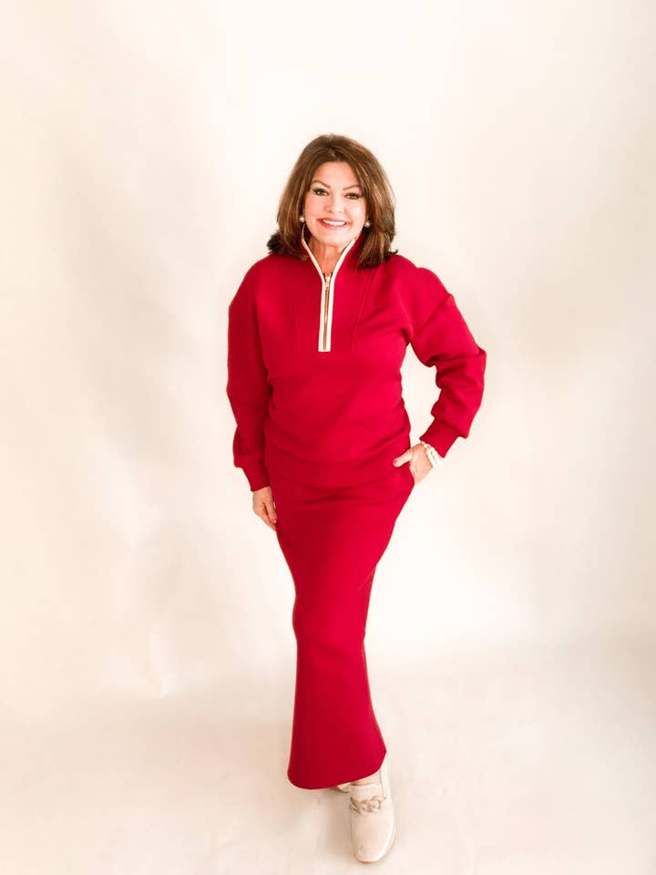 Women's Long Red Athletic Skirt for wholesale by Kim Lolley Designs