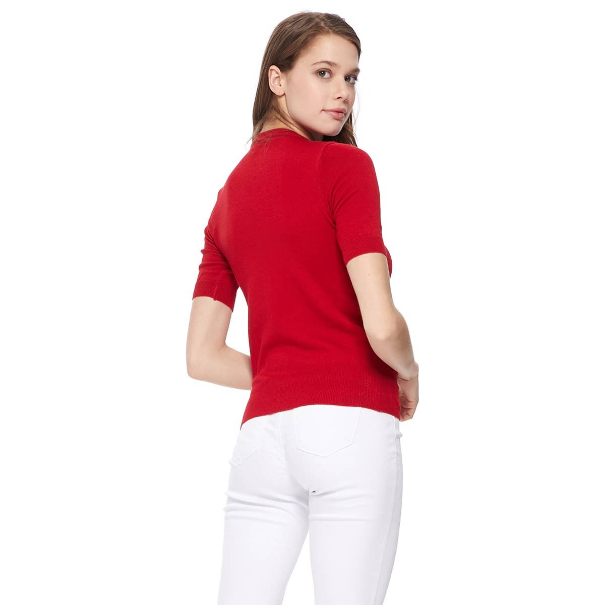 Mak – Engroshandel Strikket top - Dame – Halv-ærmet Crewneck Letvægts blød pullover Tee MK3664Y62