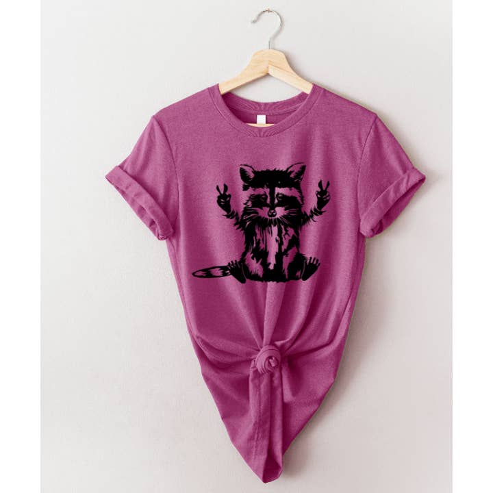 Tron Tron Graphic Wear – wholesale Screen printed t-shirt – Women′s – Peace Loving Raccoon Tee 2