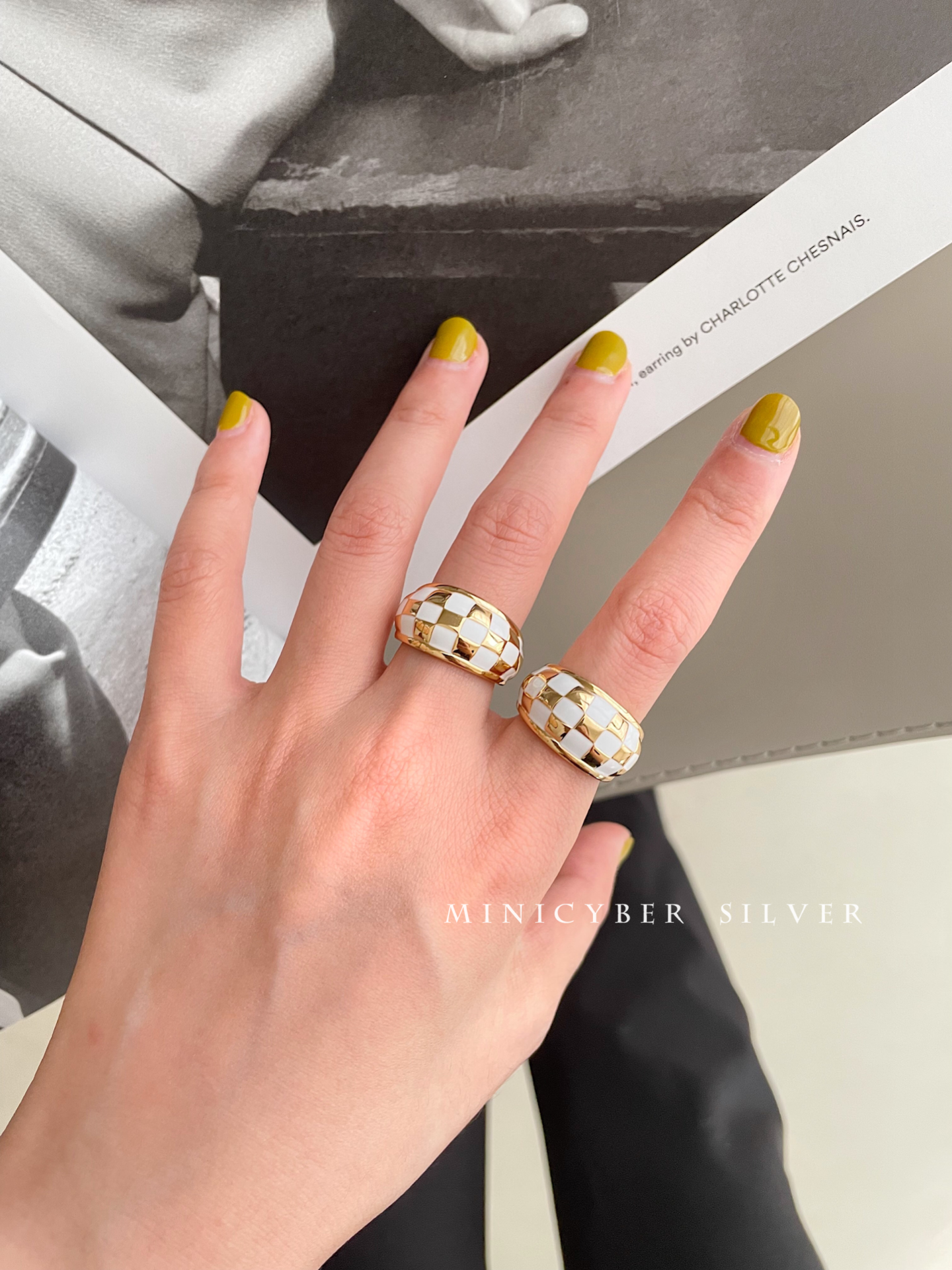 MINICYBER STUDIO - Wholesale Band/Stacked Ring - Simply Checkered Ring4