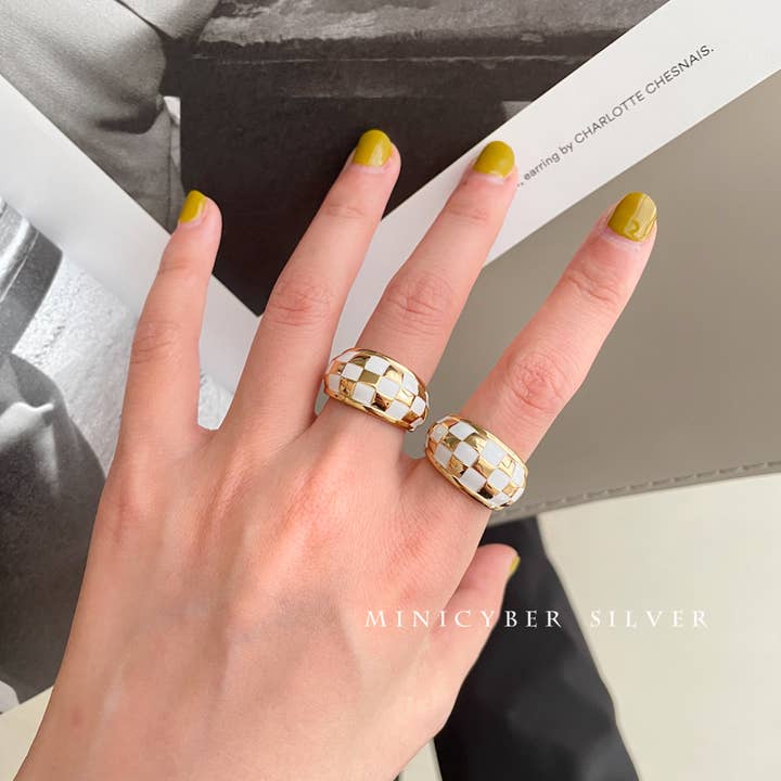 MINICYBER STUDIO - Wholesale Band/Stacked Ring - Simply Checkered Ring4