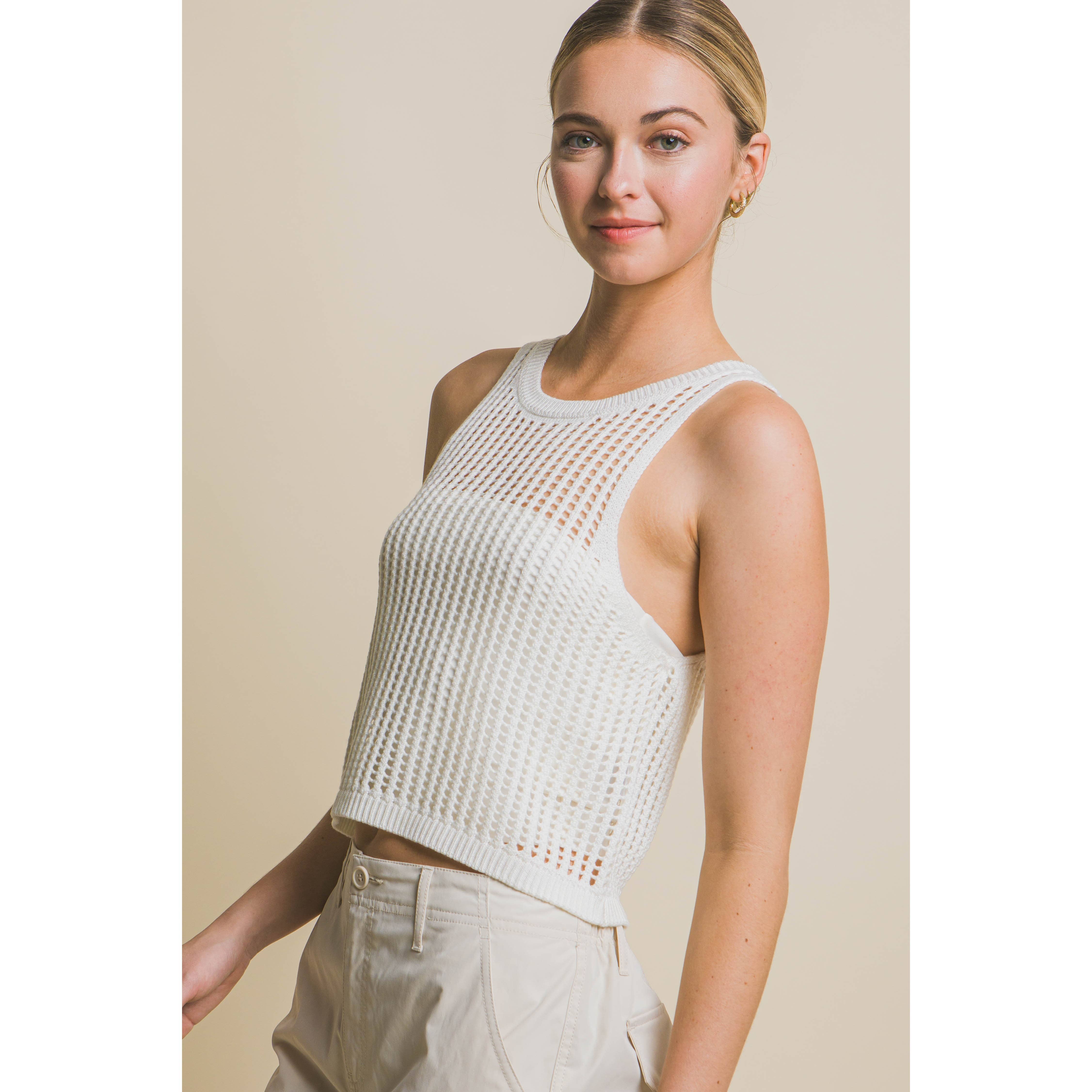 Paperdoll – Großhandel Strickoberteil – Damen – ÄRMELLOSES TANKPULLOVERTOP MIT OFFENEM STRICK16