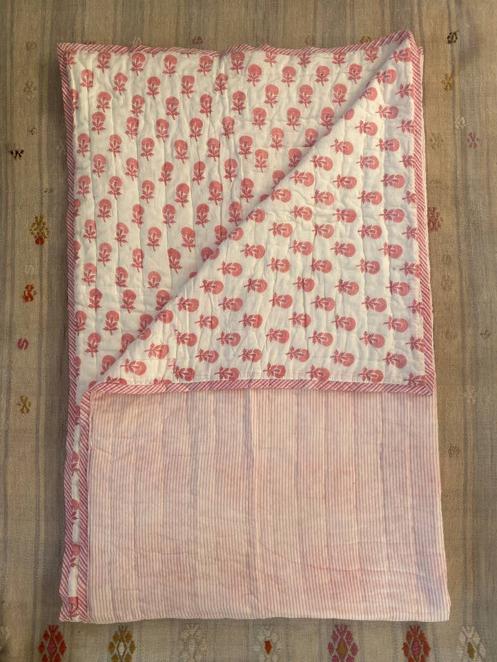 Pink Butti and Stripe Toddler Quilt for wholesale by Kapara London