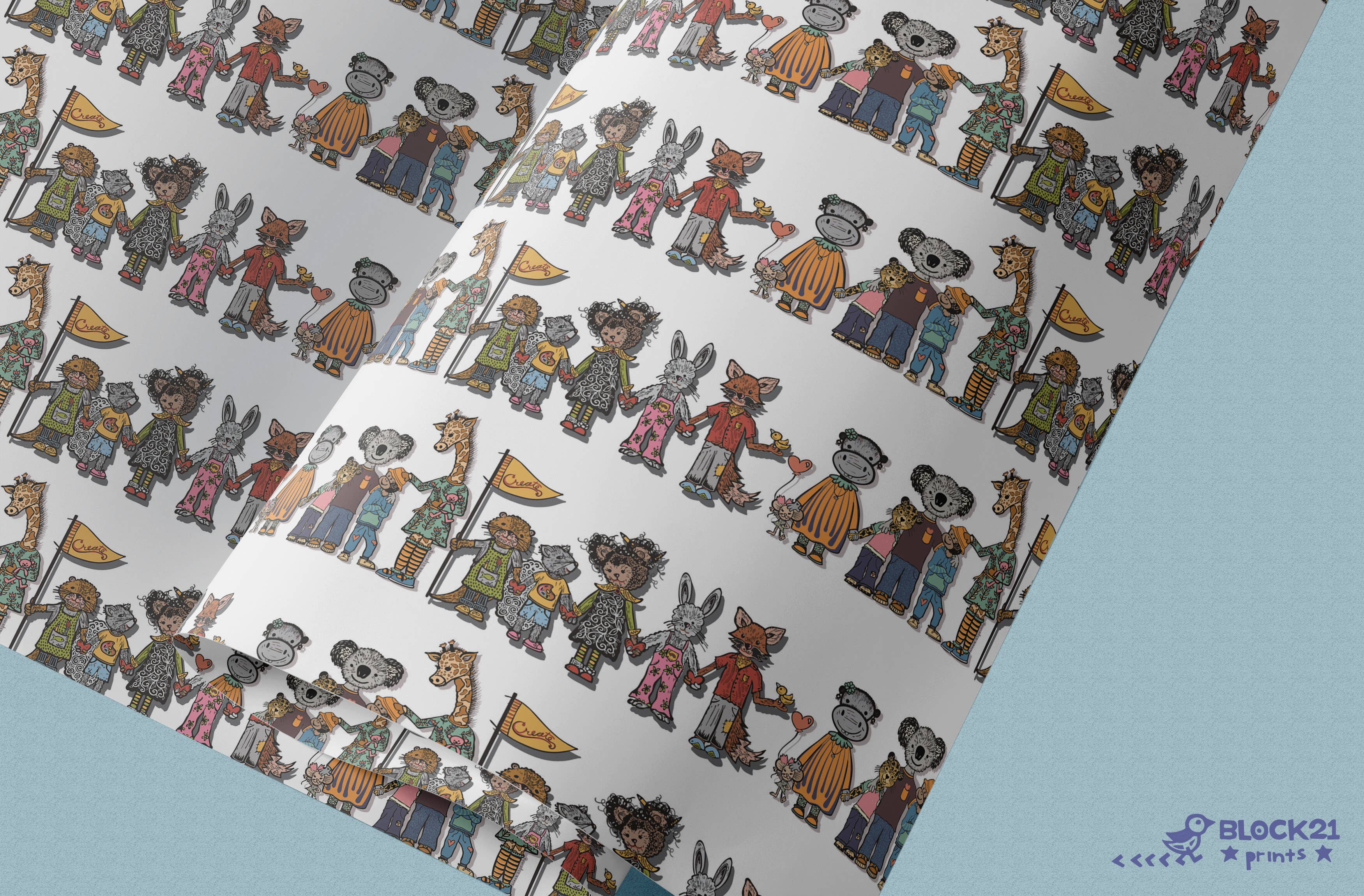 Block21Prints - Wholesale Wrapping Paper Roll - Animal Community Wrapping Paper – 2 Sheets, Gift Wrap1