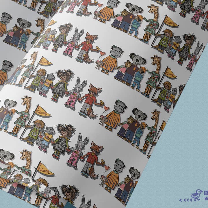 Block21Prints - Wholesale Wrapping Paper Roll - Animal Community Wrapping Paper – 2 Sheets, Gift Wrap1