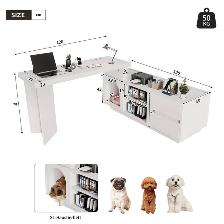 Urban Meuble - Wholesale Desk Set - Modular white corner desk with pet nook and storage CIRRUSLAIR9