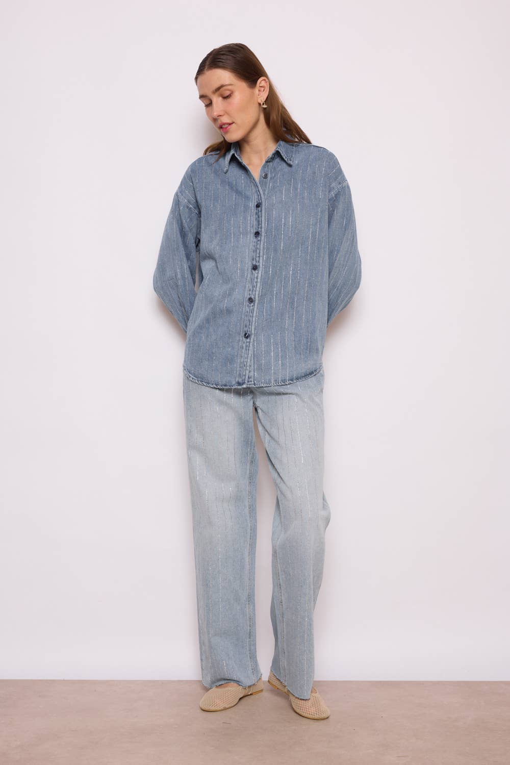 MYSTERY JANE - Venta al por mayor Cazadora vaquera - Mujer - Chaqueta de mezclilla clara con cristales Mj20052