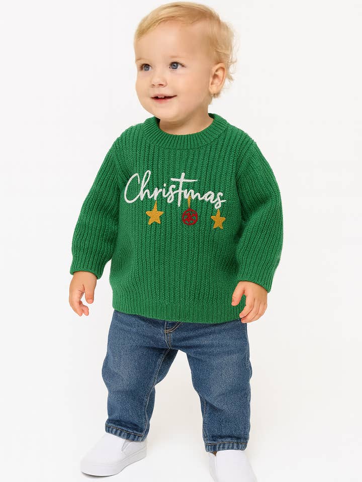 Pull de Noël tricoté vert "Holiday" pour la vente par Birdie Lane Baby + Kids