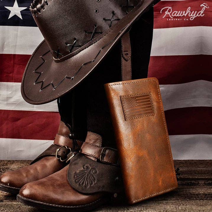 RAWHYD Leather Co. - Wholesale Wallet - Men's - RAWHYD Leather American Flag Wallet for Men | Full-grain 6.75" x 3.5”