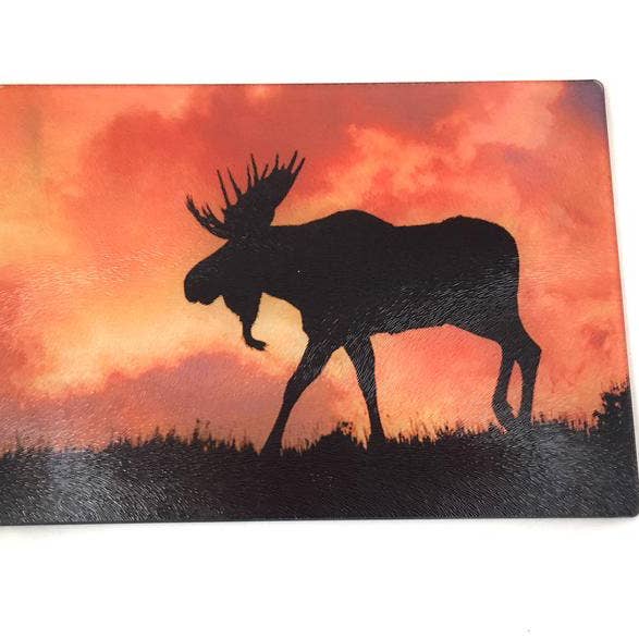 Sunset Moose - 11" x 8" Tempered Glass Cutting Board for wholesale by GP Originals