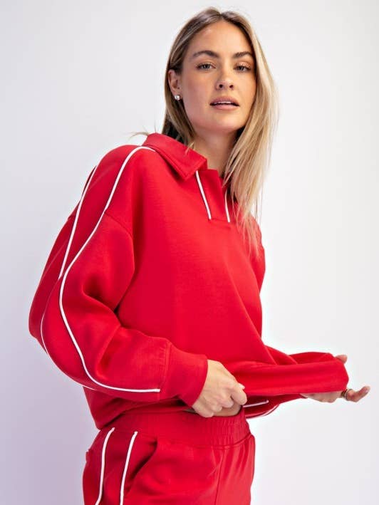 T580037-Langærmet Modal Scuba Dobbelt Piping Polo Top for engroshandel hos Sunday Morning