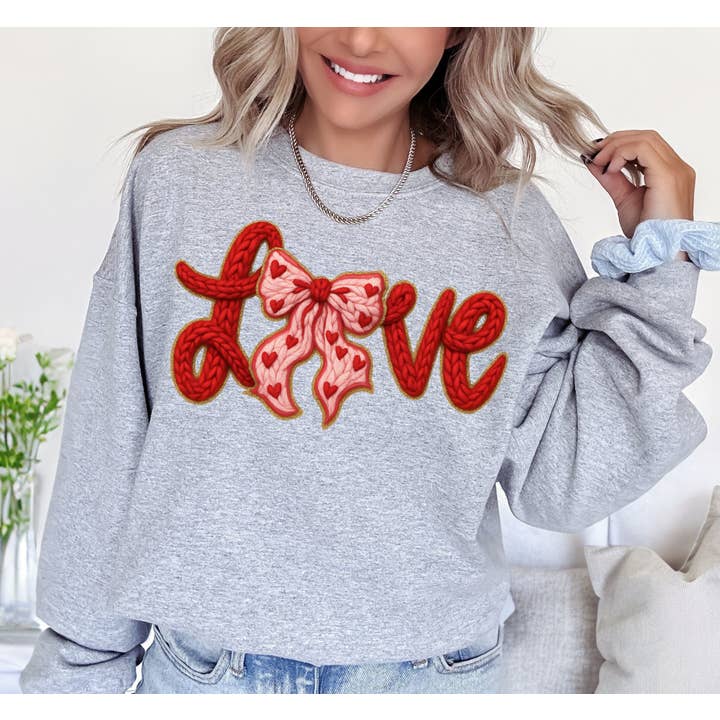 Valentine Knit LOVE Crewneck, Graphic Sweatshirt for wholesale by Patty B’zz