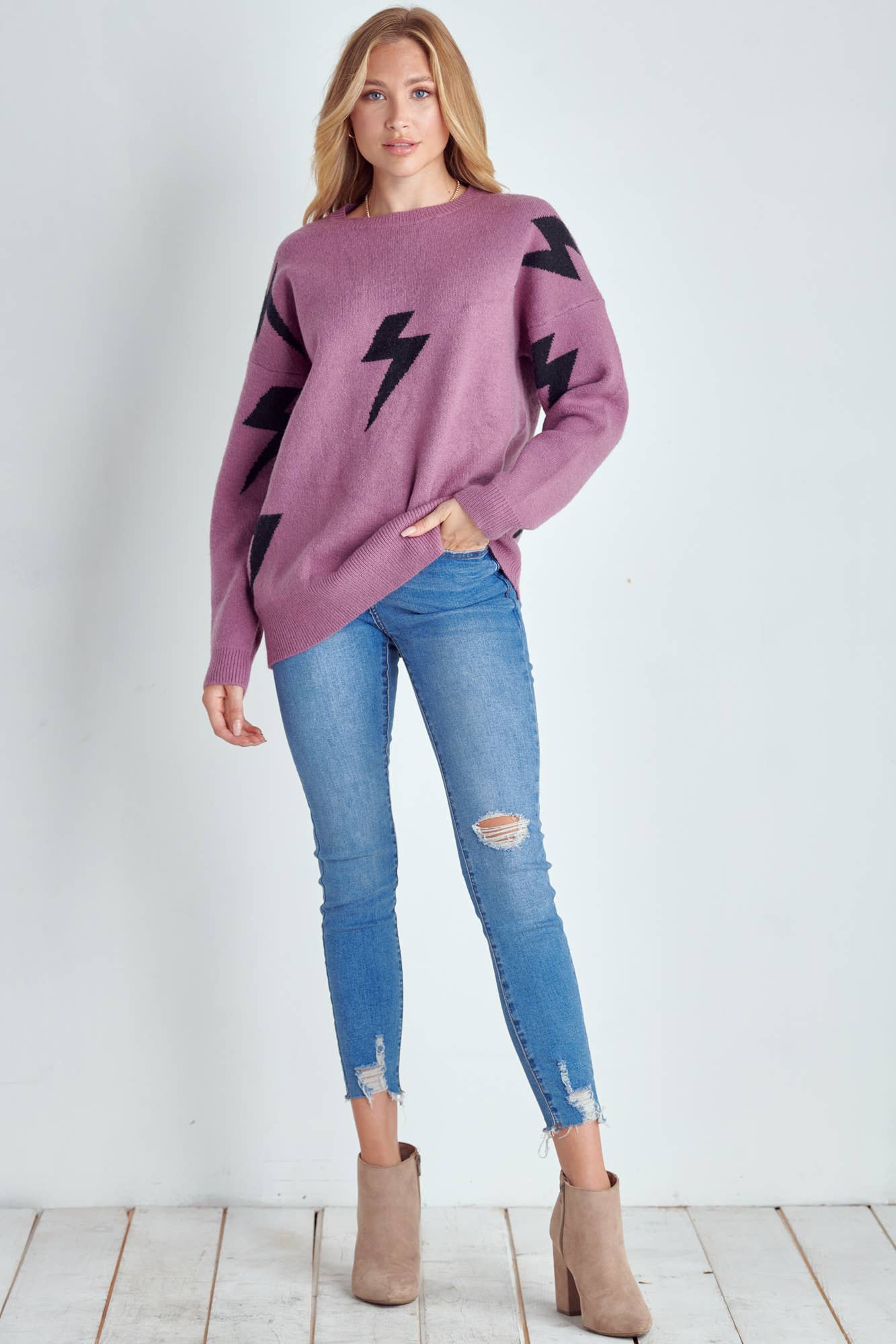 JADE BY JANE - Wholesale Knit Sweater - Women's - BOLT LONG SLEEVE CREW NECK SWEATER12