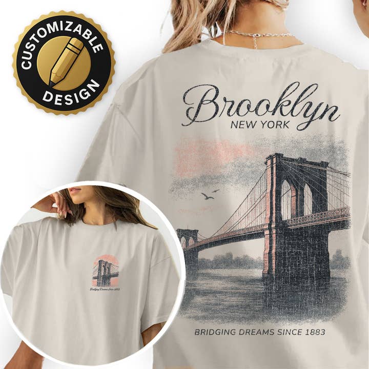 T-shirt Pont de Brooklyn New York | Tee Vintage Ville | T-shirt Souvenir Monument NYC | Relier les rêves depuis 1883 pour la vente par Textile Graphix