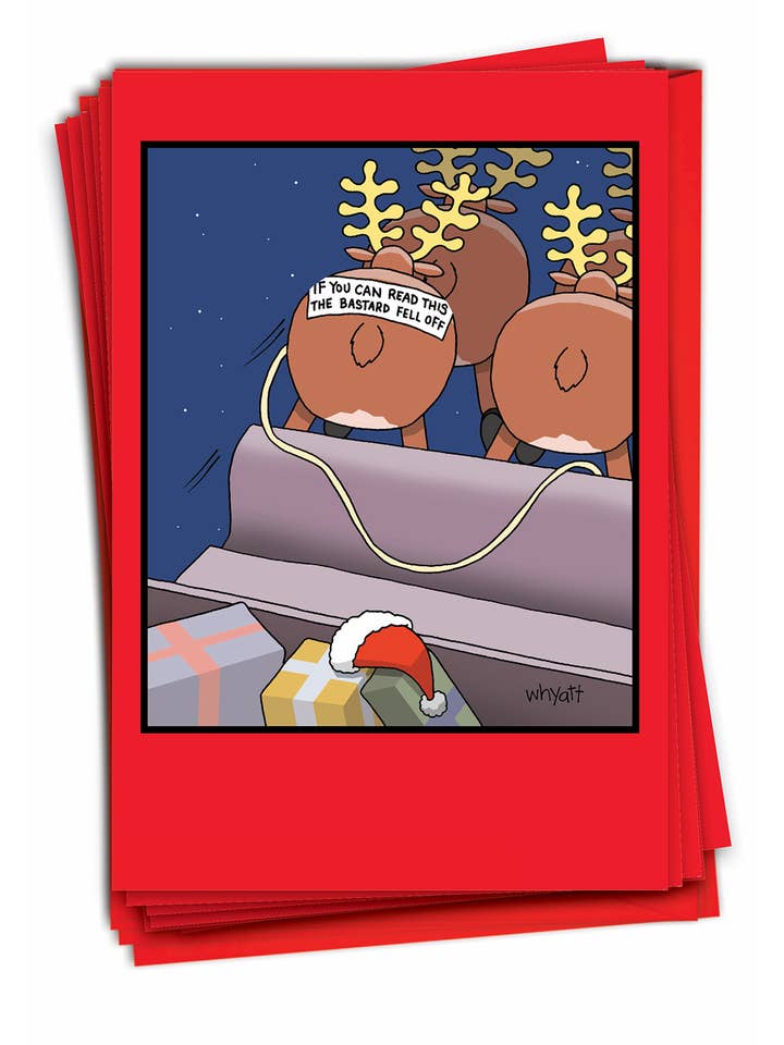 Box of 12 Christmas Card - Reindeer Bumper Sticker for wholesale by NobleWorks