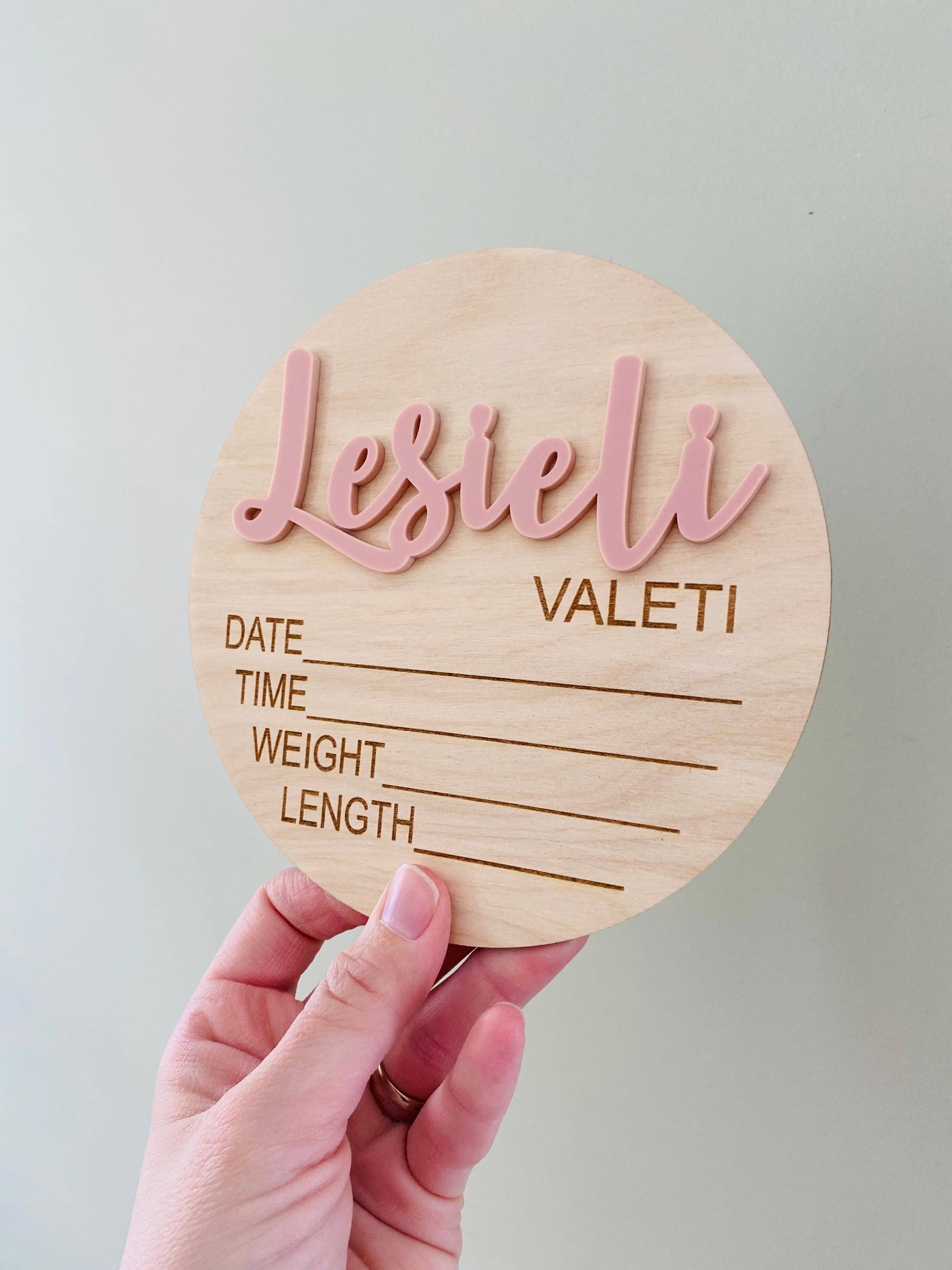 Claire and Bella - Wholesale Milestone Art/Keepsake - Kids & Baby - CUSTOM NAME Birth Stat Announcement Wood Disc - Layered 3D1