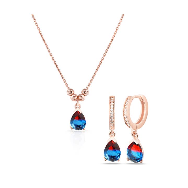 Teardrop Tourmaline 925 Sterling Silver Necklace and Earring Jewelry Set for wholesale by Azuris Silver