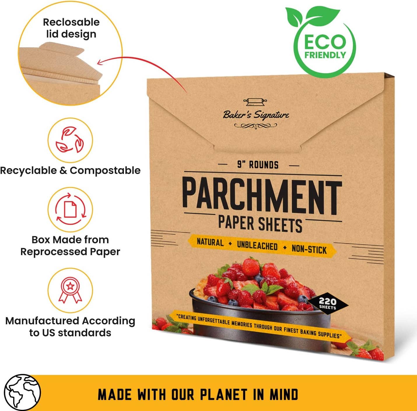 Baker's Signature - Wholesale Baking Sheet/Mat - [220 Liners] Heavy Duty 9 Inch Parchment Rounds Paper Baking Sheets | Precut Silicone Coated & Unbleached – Will Not Curl or Burn – Non-Toxic & Comes in Convenient Packaging5