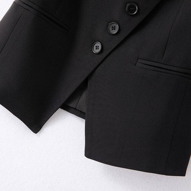 BLACK Solid Color Irregular Waist Slim Fit Suit Vest for wholesale on Faire3