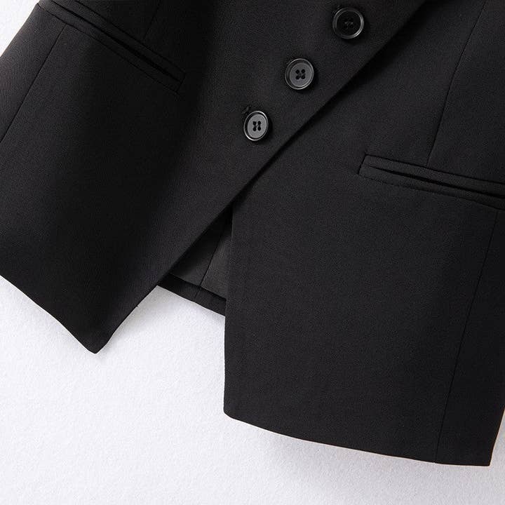 BLACK Solid Color Irregular Waist Slim Fit Suit Vest for wholesale on Faire3