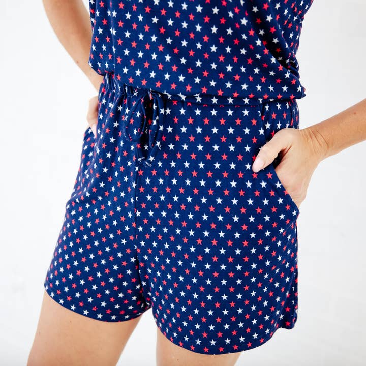 Dreamiere - Wholesale Romper - Women's - Americana Patriotic Stars 4th of July Women's Everyday Bamboo Romper