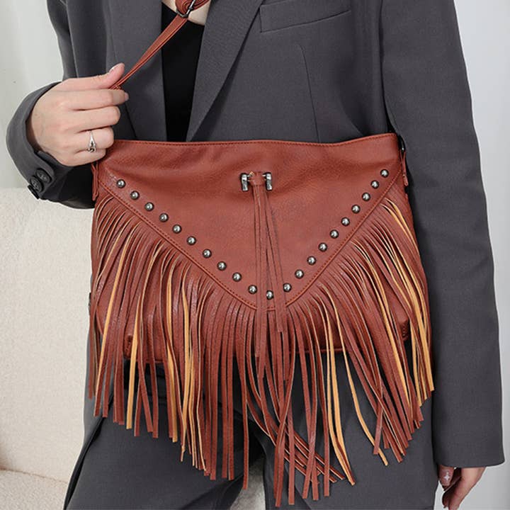 ACCITY - Wholesale Shoulder Bag - Women's - RIVET SOFT LEATHER TASSEL SHOULDER BAG_CWAB0780