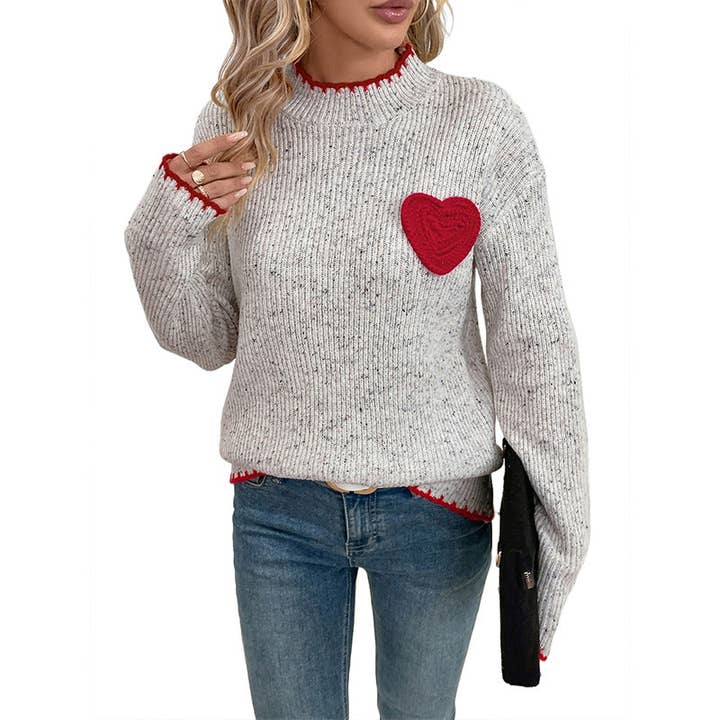 Light gray Valentine's Day Sweet Age-Reducing Heart Sweater for wholesale on Faire2