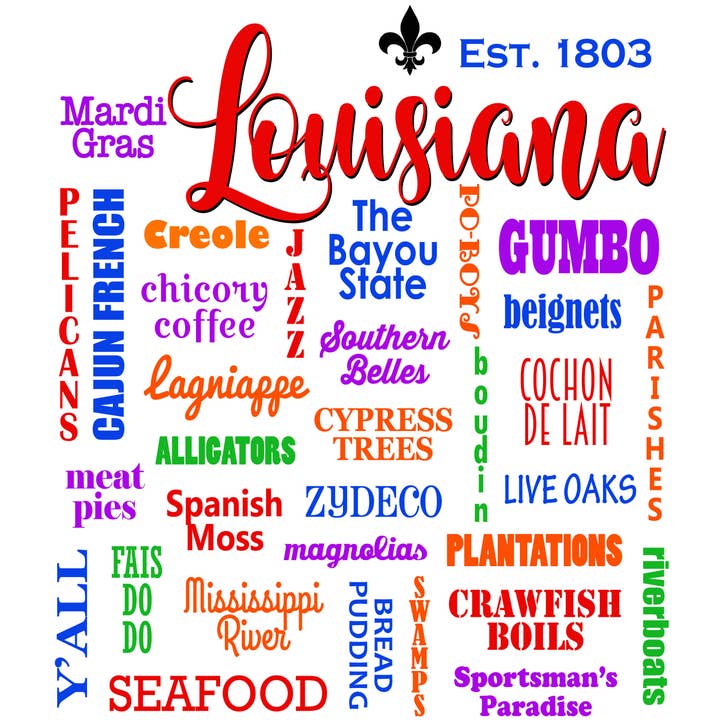 "State of Louisiana Color" Souvenir Kitchen Tea Towel for wholesale by Distinctive Design Wholesale