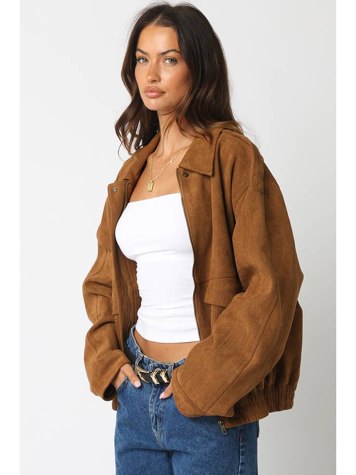Olivaceous - Wholesale Jacket - Women's - Mia Faux Suede Jacket2