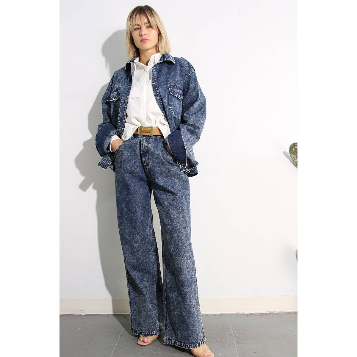 WASHED DENIM SHIRTS JACKEET AND PANTS SET for wholesale on Faire9