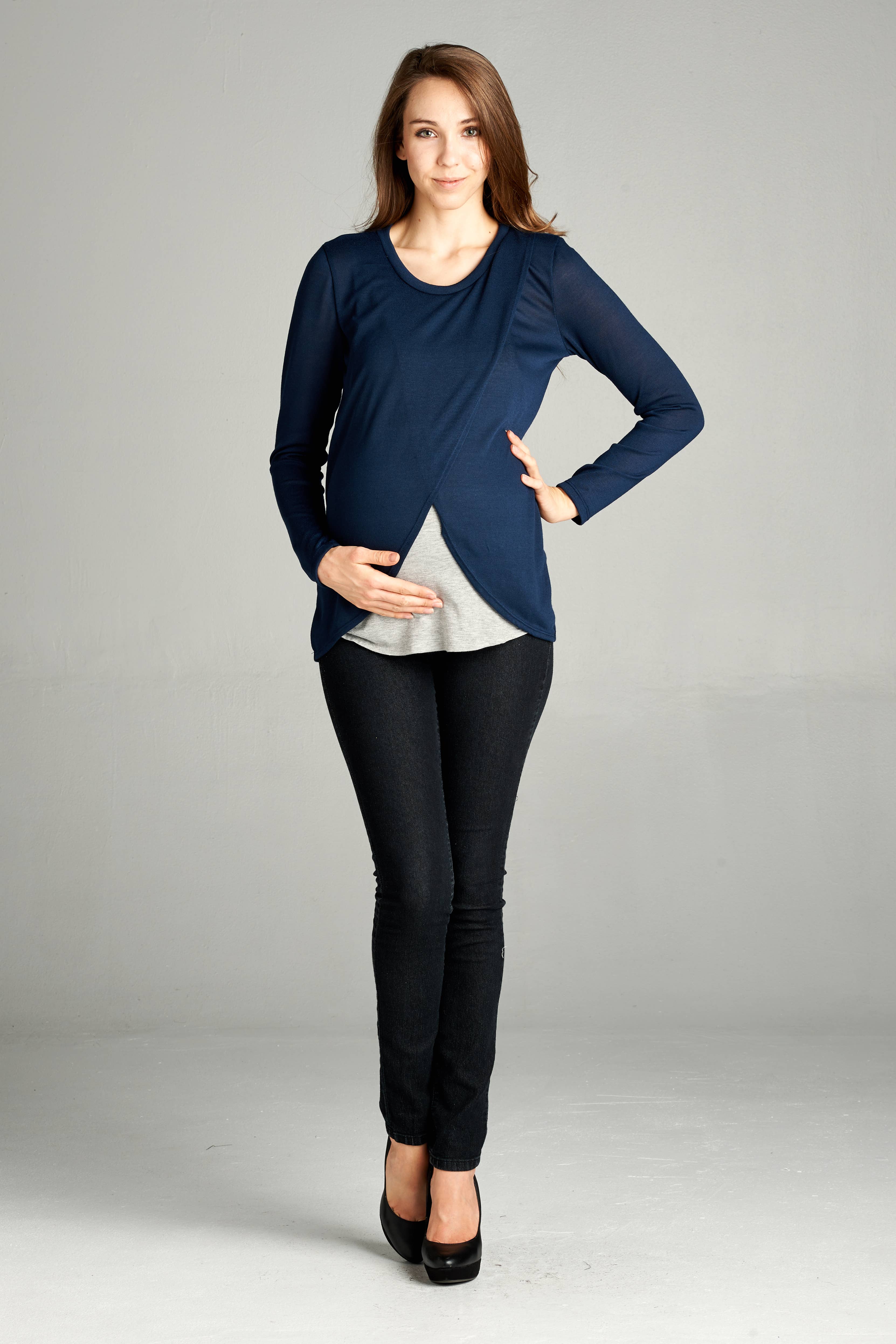 Hello Miz - Venta al por mayor Camiseta de lactancia - Top de maternidad y lactancia de manga larga bajo tulipán18