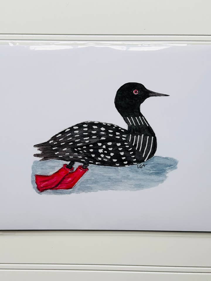 Impression illustrée à l'aquarelle 8x10 - Plongeon avec palmes pour la vente par LSA-studio