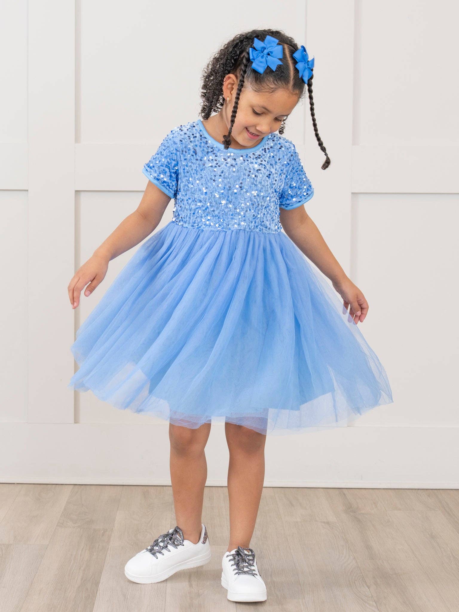 Marie Nicole Clothing - Wholesale Dress - Kids - Blue Sparkly Tulle Swing Dress2