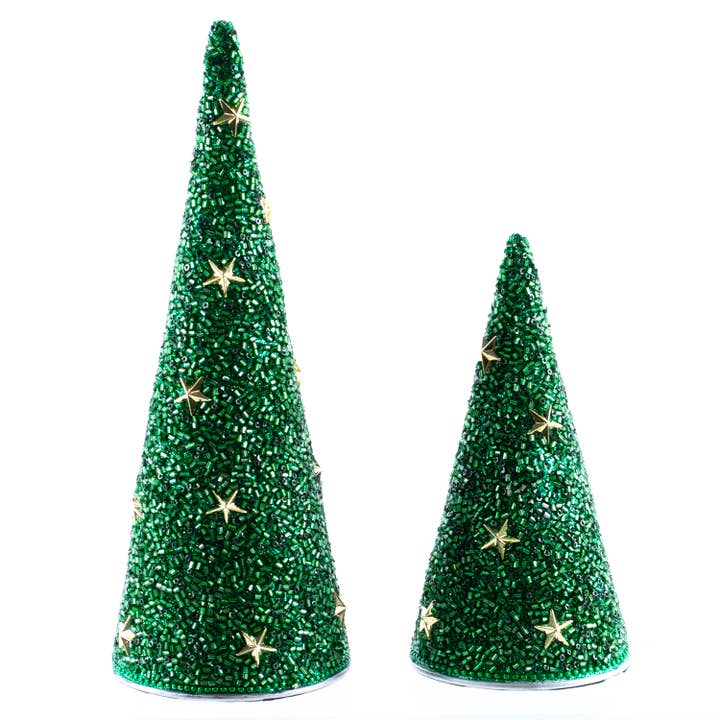 Oak Street Wholesale - Wholesale Christmas Decoration - Beaded Cone Tree Green (Set of 2)