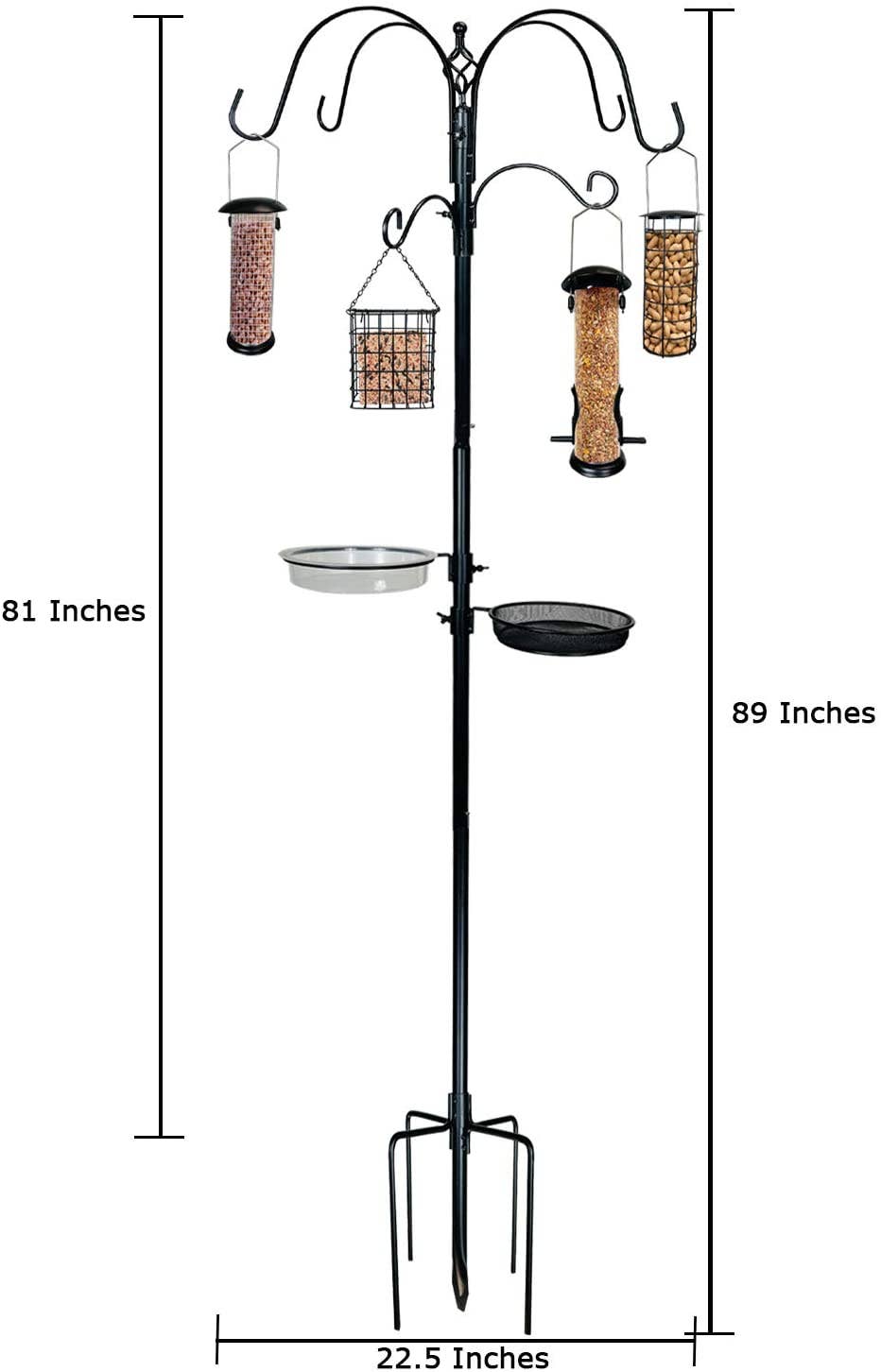Ashman Online - Wholesale Bird Feeder - Ashman Deluxe Premium Bird Feeding Station, 22" Wide x 91" Tall (82 inch Above Ground) Black with 4 Multiple Hooks and 4 Bird Feeders Hanging Kit.5
