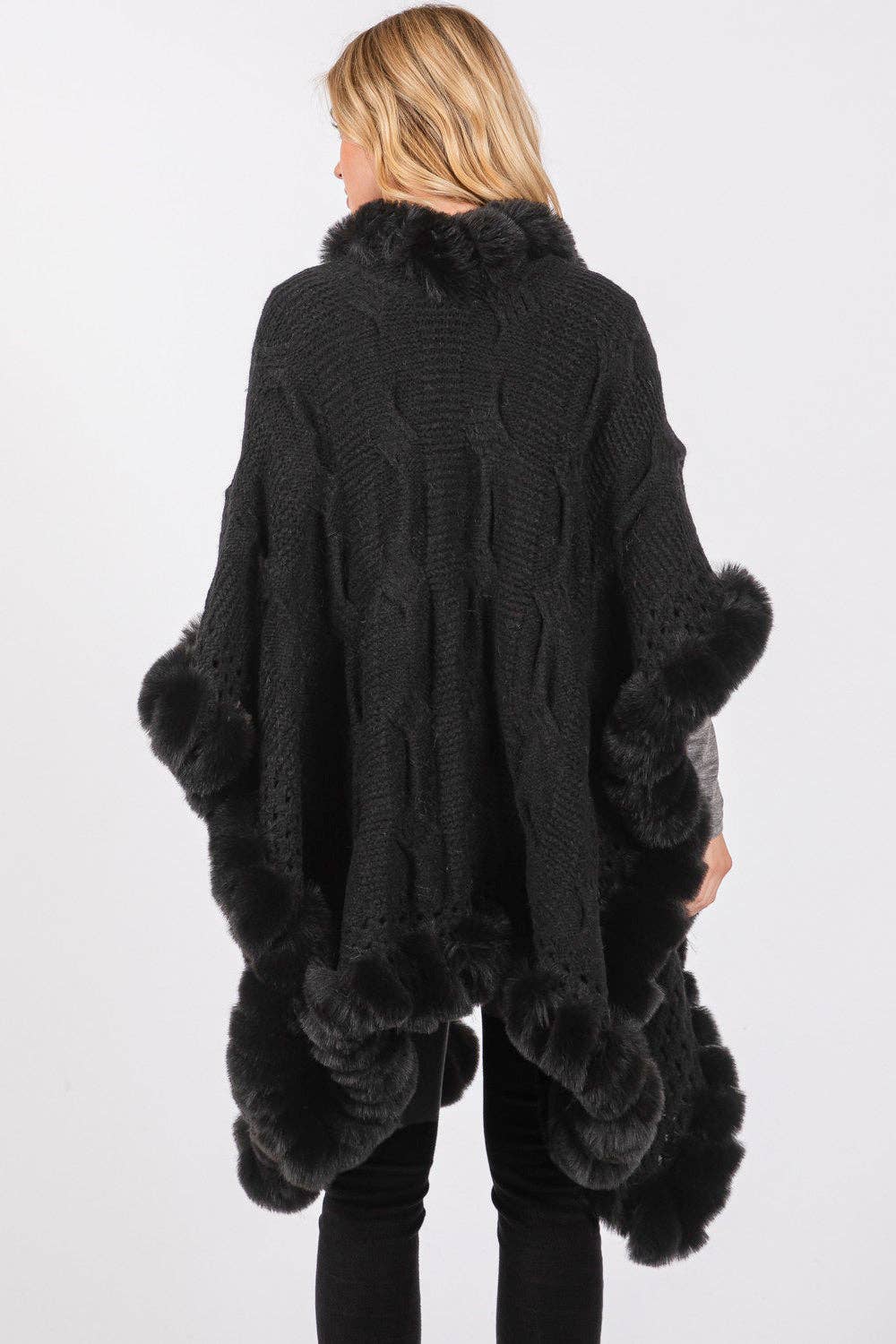 MiMi Wholesale - Wholesale Cape - Women's - MS0408 Faux Fur Trim Cape With Closure2