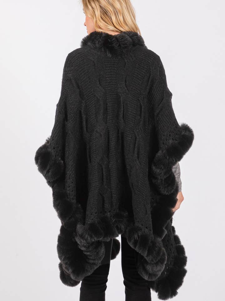 MiMi Wholesale - Wholesale Cape - Women's - MS0408 Faux Fur Trim Cape With Closure2