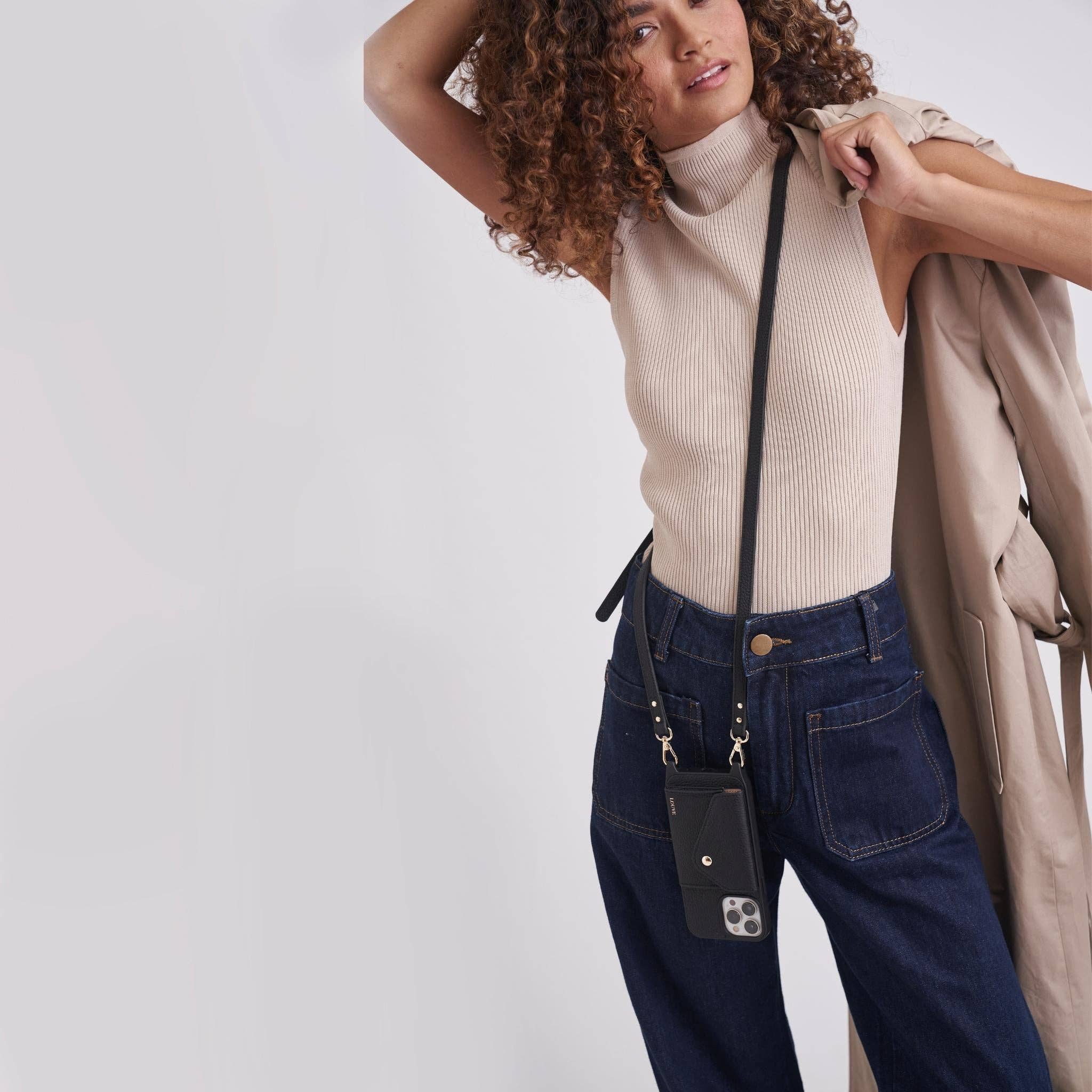 Louve Collection - Wholesale Phone Wallet - Women's - Zoë Black Leather Phone Case Wallet & Matching Strap31