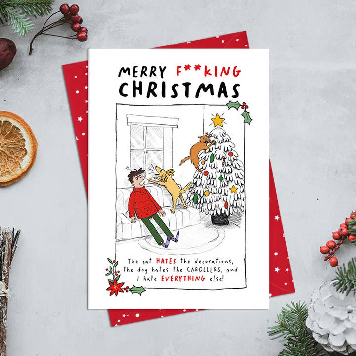 Buon Fottuto Natale - Odio tutto - Biglietto di Auguri per la vendita all'ingrosso da parte di Dandelion Stationery