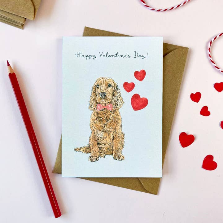 Biglietto di San Valentino con Cocker Spaniel per la vendita all'ingrosso da parte di Amelia Illustration