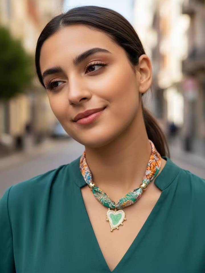 Chic färgglad scarfhalsband med hjärthänge i rostfritt stål för wholesale av COSMOS