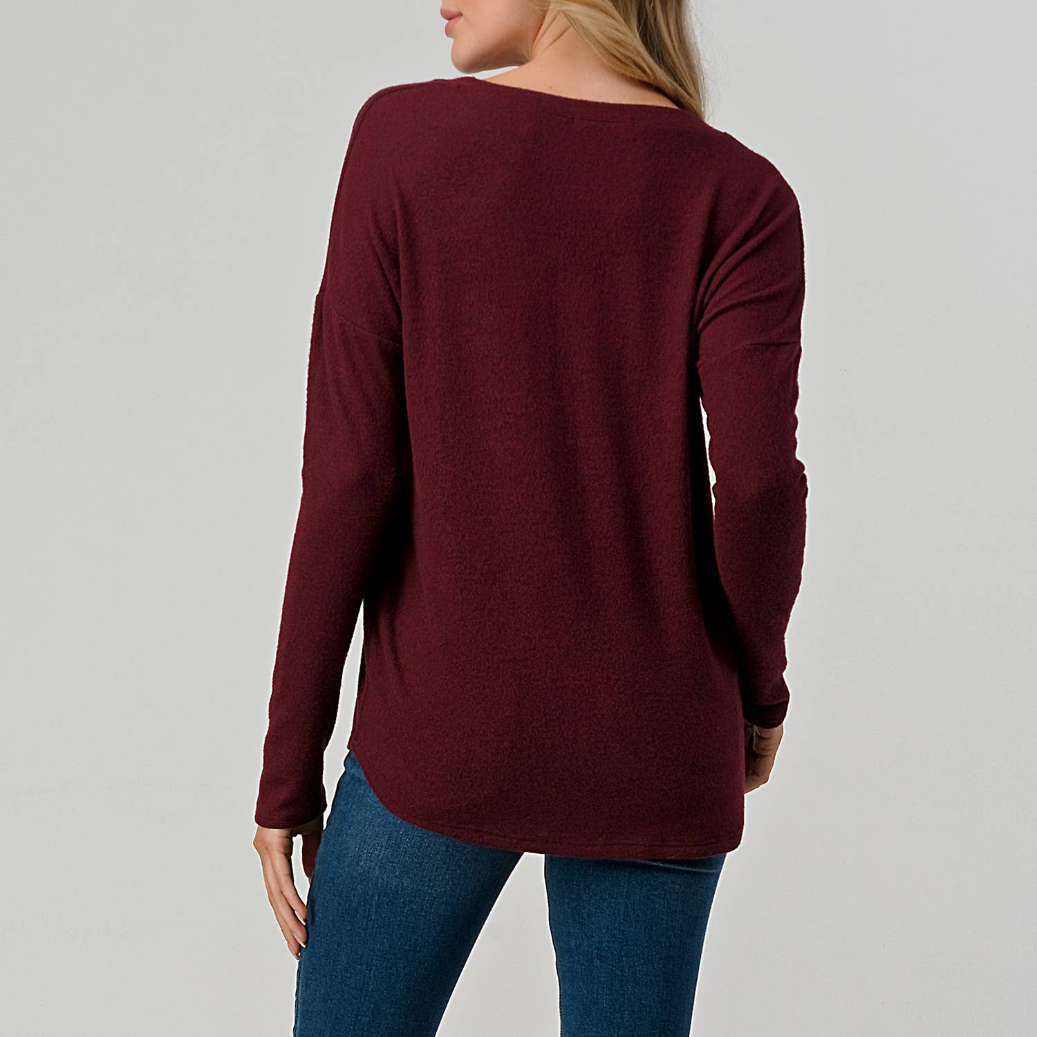 Heimious - Wholesale Knit Top - Women's - Long Sleeve V-neck Brushed Knit Top, 273867