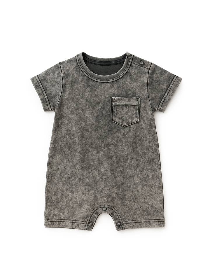 Little Bipsy - Wholesale Jumpsuit - Baby - Acid Wash Shortie Romper - Black