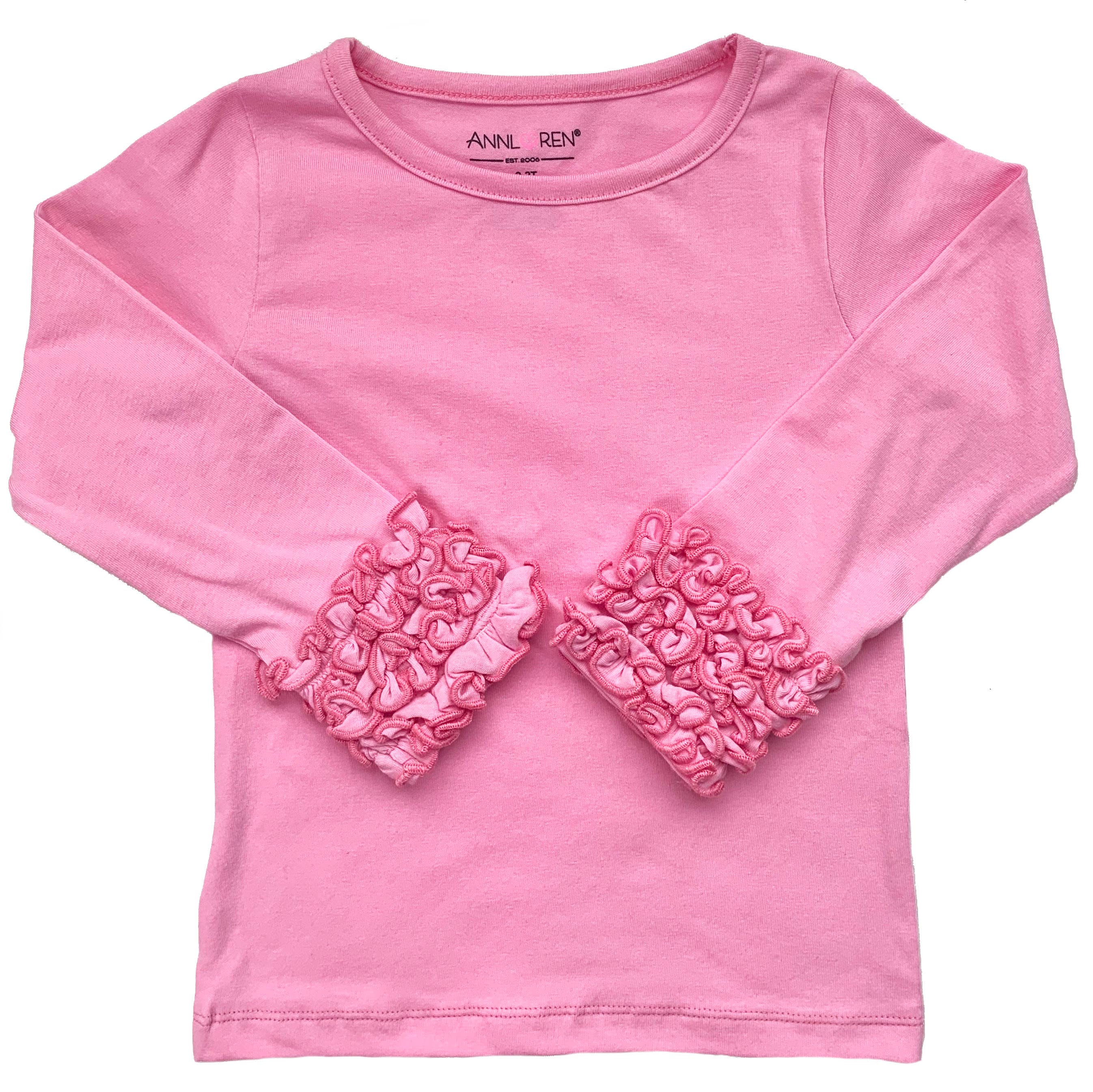 AnnLoren - Vendita all'ingrosso Maglietta - Bambini - Camicia a maniche lunghe a strati con volant rosa da bambina AnnLoren1