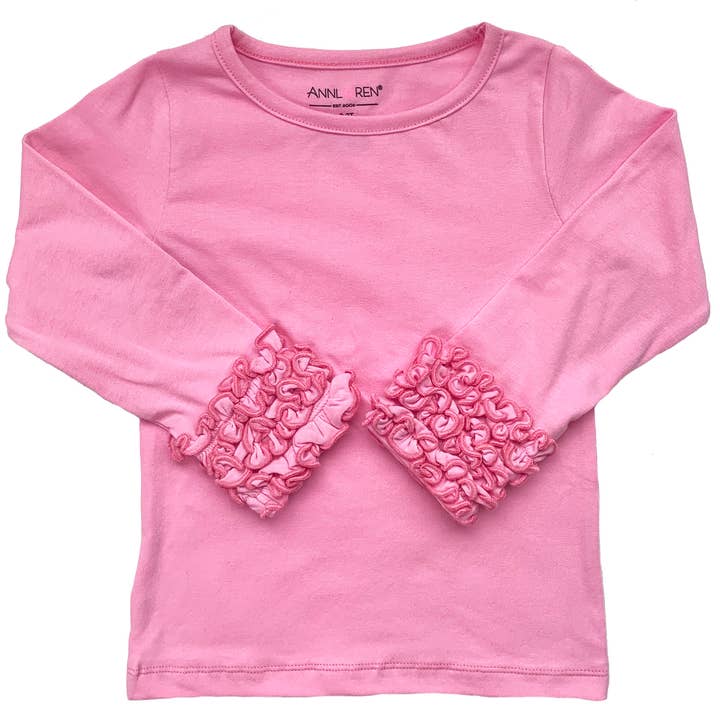 AnnLoren - Wholesale T-Shirt - Kids - AnnLoren Girls Pink Ruffle Layering Long Sleeve Shirt Kids1