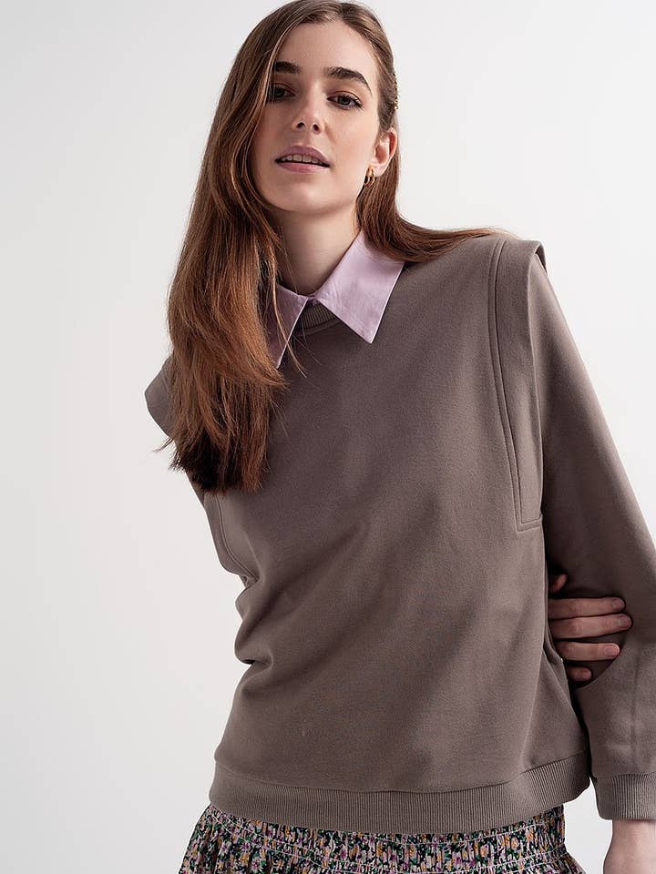 Grå Kæreste sweatshirt med skulder detaljer i grå for engroshandel på Faire5