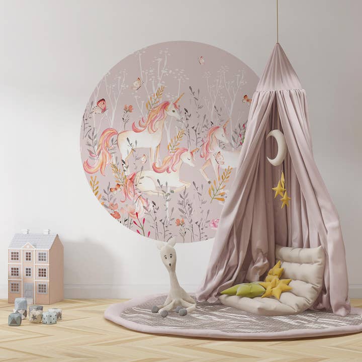 Sfondo Circle - UNICORNI IN FIORE - Carta da parati con unicorni per la vendita all'ingrosso da parte di Walloha