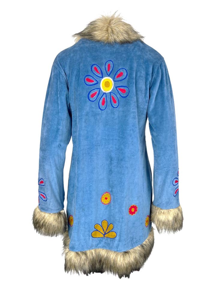 Blue Boho Bloom Faux Fur Penny Lane Trim Jacket for wholesale on Faire